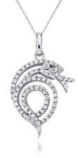 Snake Chinese Zodiac Animal Pave Set Round Pendant with lab grown diamond alternative cubic zirconia in 14k white gold.