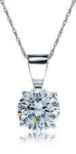 Catania Solitaire Pendant with 1 carat round lab grown diamond look cubic zirconia in 14k white gold.