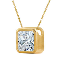 Octamond 1.5 carat bezel set lab created diamond look cubic zirconia octagonal solitaire pendant in 14k yellow gold.