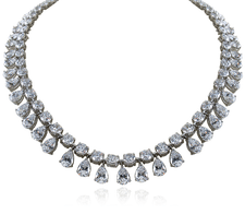 Presley Round Pear Drop Statement Tennis Necklace with lab grown diamond simulant cubic zirconia in 14k white gold.