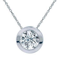 Zeta Round simulated laboratory created diamond alternative cubic zirconia bezel set pendant in 14k white gold.