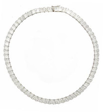 Parisian 1 Carat Each Princess Cut Tennis Necklace with lab grown diamond look cubic zirconia in 14k white gold.