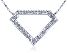 Diamond Shape Pave Set Necklace with lab grown diamond look cubic zirconia in 14k white gold.