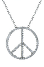 Unity Peace Sign Pave Set Necklace with micro pave set round lab grown diamond alternative cubic zirconia in 14k white gold.