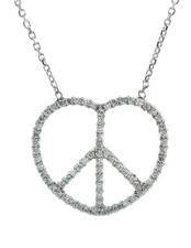 Heart of Peace Sign Necklace lab grown diamond look cubic zirconia heart and peace sign in 14k white gold.