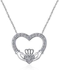 Claddaugh Open Heart Pave Necklace with simulated laboratory grown diamond alternative cubic zirconia in 14k white gold.