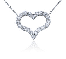 Medium Open Heart Round Shared Prong Necklace with lab grown diamond look cubic zirconia in 14k white gold. Medium Open Heart Round Shared Prong Necklace with lab grown diamond look cubic zirconia in 14k white gold.