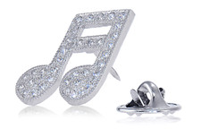 Musique Music Note Men's Lapel Pin in 14k white gold with lab grown diamond simulant cubic zirconia.