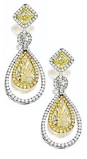 Pear 3 carat laboratory grown diamond look cubic zirconia double pave halo drop earrings in 14k white gold..