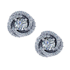 Love knot .50 carat each round laboratory grown diamond look cubic zirconia pave stud earrings in 14k white gold.