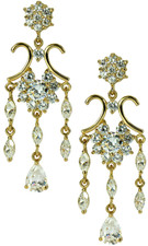 Jonquil pear marquise and round lab grown diamond alternative cubic zirconia chandelier drop earrings in 14k yellow gold.
