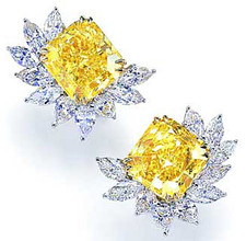 Princess cut 7 carat each yellow canary lab grown diamond look cubic zirconia pear and marquise cluster earrings in 14k white gold.