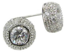 Venetia 1.25 carat each lab created cubic zirconia bezel set round pave stud earrings in 14k white gold.