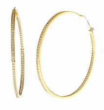 Grande lab created diamond quality cubic zirconia hoop earrings in 14k yellow gold.