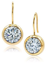 Manhattan drops 2.5 carat each round lab created cubic zirconia bezel set shepherd hook earrings in 14k yellow gold.