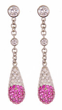 Elian Art Deco micro pave set round lab created cubic zirconia drop diamond quality earrings in 14k gold.