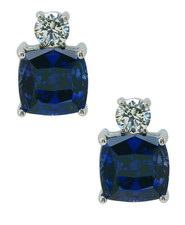 Kyra 4 carat each lab grown diamond simulant cubic zirconia cushion cut stud earrings in 14k white gold.