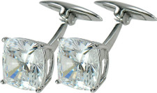 Christopher 5.5 Carat Each Cushion Cut Cufflinks with lab grown diamond alternative cubic zirconia in 14k white gold.