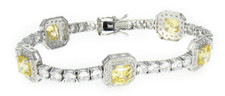 Marlowe 1.5 Carat Each Asscher Cut Halo Bracelet with lab grown diamond quality cubic zirconia in 14k yellow gold.