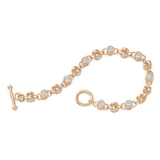 Bezel Set .50 Carat Each Round Toggle Bracelet with lab grown diamond alternative cubic zirconia in 14k rose gold.