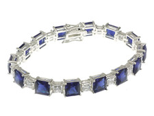 Winston Sapphire Man Made Gemstone Alternating Princess Cut Bracelet with lab grown diamond quality cubic zirconia in 14k white gold.