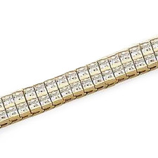 Double Row Princess Cut Square Channel Set Bracelet with lab grown diamond simulant cubic zirconia in 14k yellow gold.