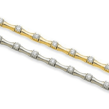 Bamboo Style Alternating Round Bracelet with lab grown diamond quality cubic zirconia in 14k gold.