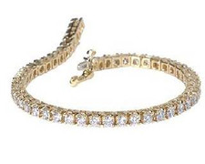 Round Prong Set Tennis Bracelet with simulated lab grown diamond alternative cubic zirconia in 14k yellow gold.