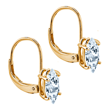 Marquise cubic zirconia diamond look leverback euro wire earrings in 14k yellow gold.