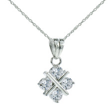Tic Tac Toe Hugs and Kisses X and O Pendant with lab grown diamond simulant cubic zirconia  in 14K white gold.
