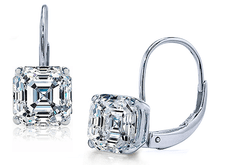 Asscher cut cubic zirconia lab created diamond alternative leverback euro wire earrings in 14k white gold.