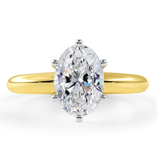Oval shape lab grown diamond look cubic zirconia classic solitaire engagement ring in 14k yellow gold.