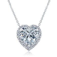 Romantique heart halo necklace with laboratory grown diamond alternative cubic zirconia in 14k white gold.
