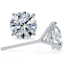2.5 carat each round lab grown diamond simulant cubic zirconia four prong martini stud earrings in 14k white gold