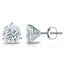 Three prong 4 carat each round Martini style basket set lab-grown diamond simulant cubic zirconia stud earrings in 14k white gold with screwbacks
