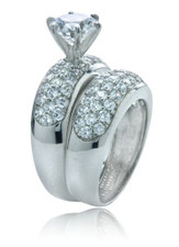 Roxy 1.25 Carat Round Solitaire Pave Wedding Set with lab grown diamond quality cubic zirconia in 14k white gold.