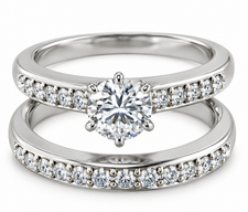 Round 1.5 Carat Pave Set Bridal Set with lab grown diamond alternative cubic zirconia in white gold.