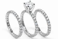 Round 1 Carat Three Ring Eternity Stacking Wedding Set with lab grown diamond simulant cubic zirconia in 14k white gold.