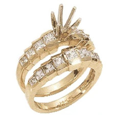 Round 1 Carat Channel Set Princess Cut Bridal Set with simulated lab grown diamond quality cubic zirconia in 14k yellow gold.