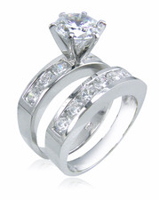 Round 1.5 Carat Channel Set Bridal Set with simulated lab grown diamond quality cubic zirconia in platinum.