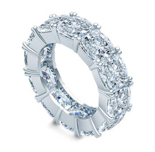 Cushion Cut Square 1 Carat Each Four Prong Set Eternity Band with lab grown diamond quality cubic zirconia.