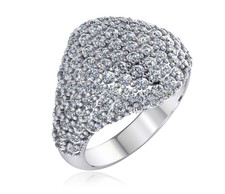 Pave encrusted laboratory grown diamond alternative cubic zirconia pinky signet ring in 14k white gold.