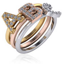Capital letter initial pave lab grown diamond simulant cubic zirconia stackable ring in 14k white gold. Capital letter initial pave lab grown diamond simulant cubic zirconia stackable ring in 14k white gold.