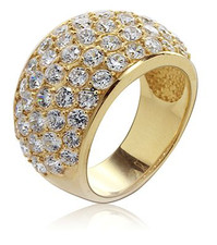 Lambdon Wide Domed Pave Set Round Anniversary Band with lab grown diamond quality cubic zirconia in 14k yellow gold.