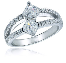 Alton .75 carat double asscher cut laboratory grown diamond look cubic zirconia with micro pave ring in 14k white gold.