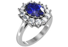 Kate Middleton engagement ring 1.5 ct. oval man made sapphire laboratory grown diamond alternative cubic zirconia in 14k white gold.