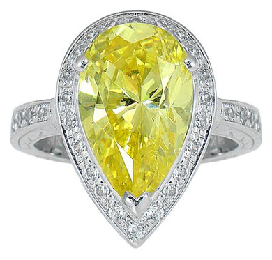Pierre 7 carat pear lab created cubic zirconia pave halo solitaire engagement ring in 14k white gold.