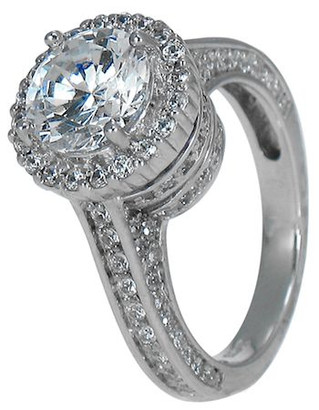 Round 2 Carat Halo Cathedral Engagement Ring with lab grown diamond look cubic zirconia in platinum.