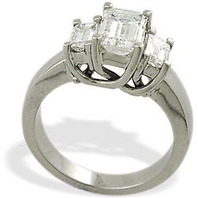 1.5 Carat Emerald Cut Center Luccia Trellis Setting Three Stone Cubic Zirconia Anniversary Engagement Ring