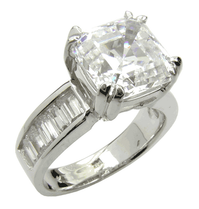 5.5 Carat Asscher Cut Lab Grown Diamond Simulant Cubic Zirconia Channel Set Baguette Solitaire Engagement Ring